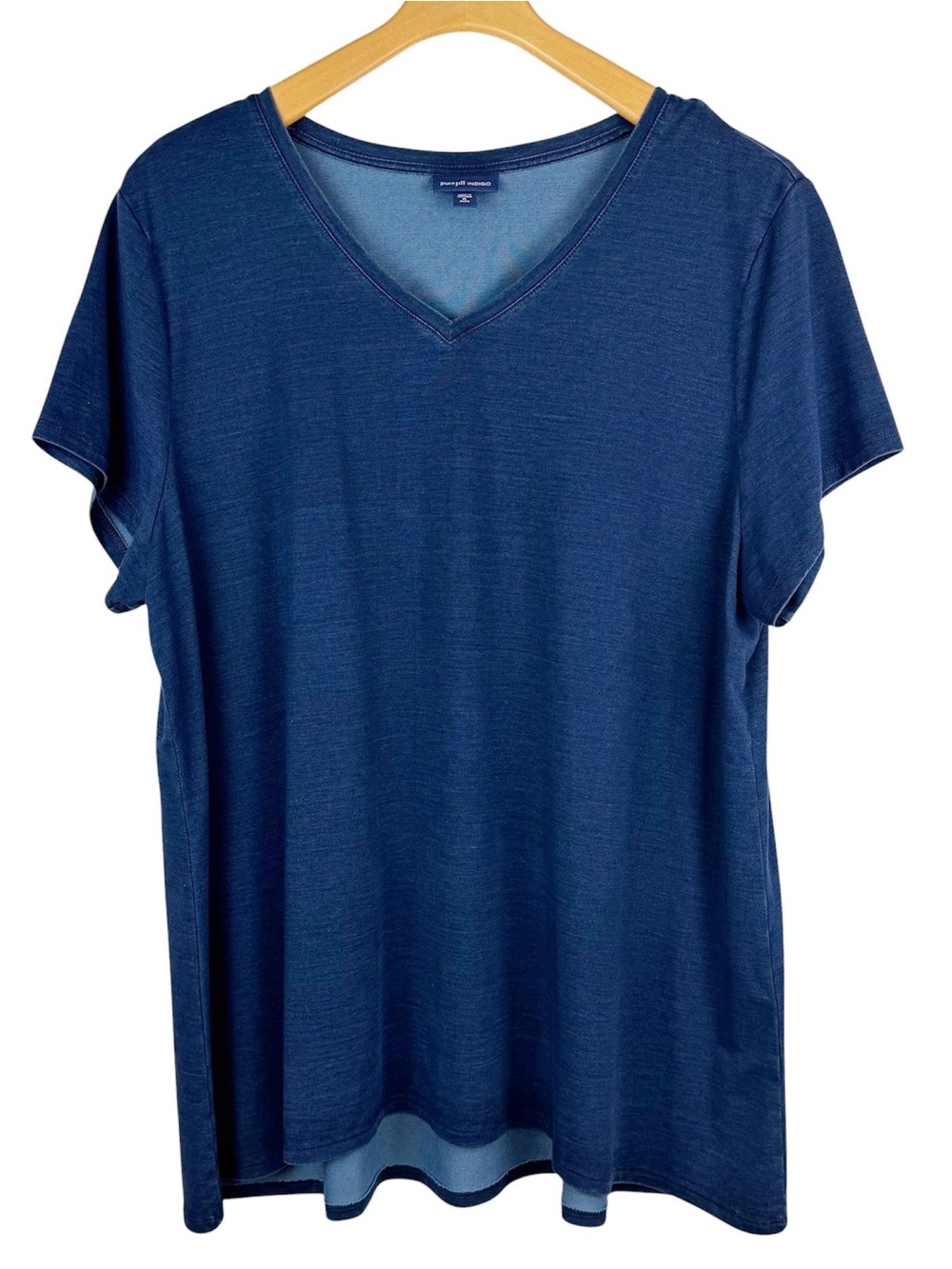 J. Jill Pure Jill Indigo Navy Blue Short Sleeve V Neck Shirt Size Petite XL